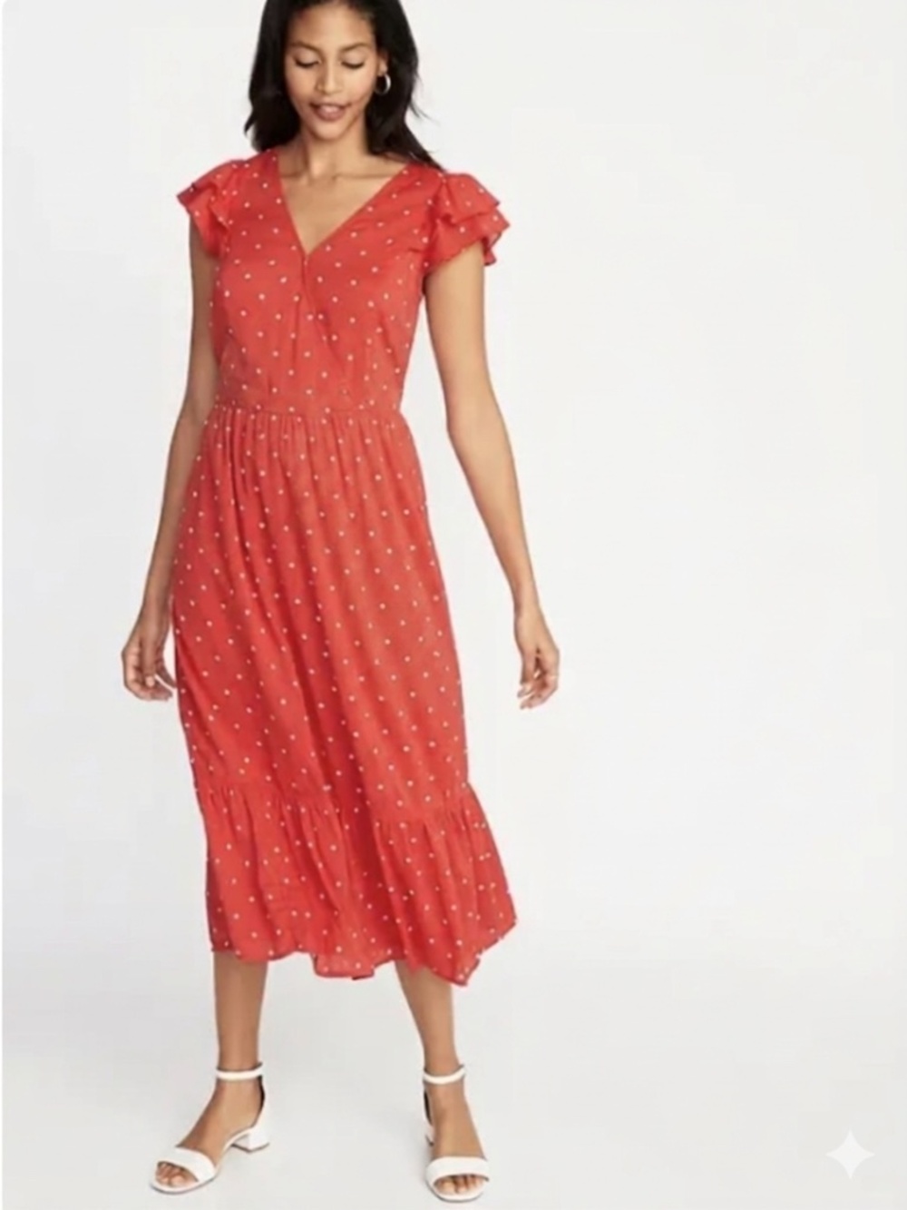 Old Navy Midi Red Polka Dot Dress
